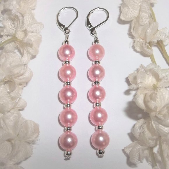 Earrings, Long Pink Earring, Pink Pearl Earrings, Pink Earrings, Earring C011 - Picture 1 of 8